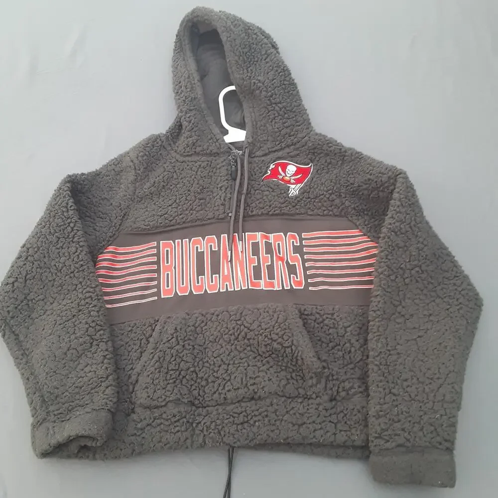 Buccaneers Youth L Sherpa Hoodie Sweatshirt 1/4 Zip Gray NFL Team Apparel